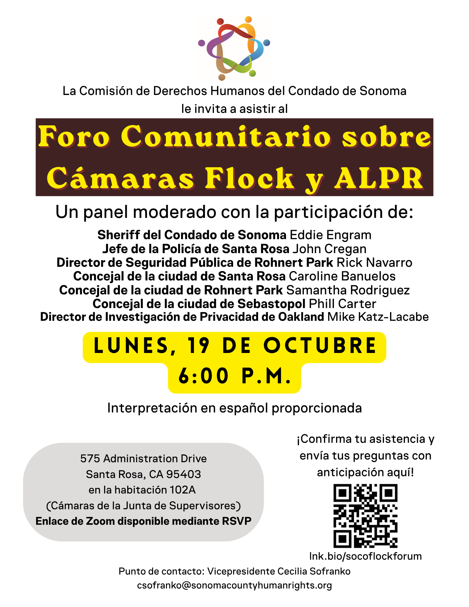 Spanish Flock Camera & ALPR Community Forum Flyer