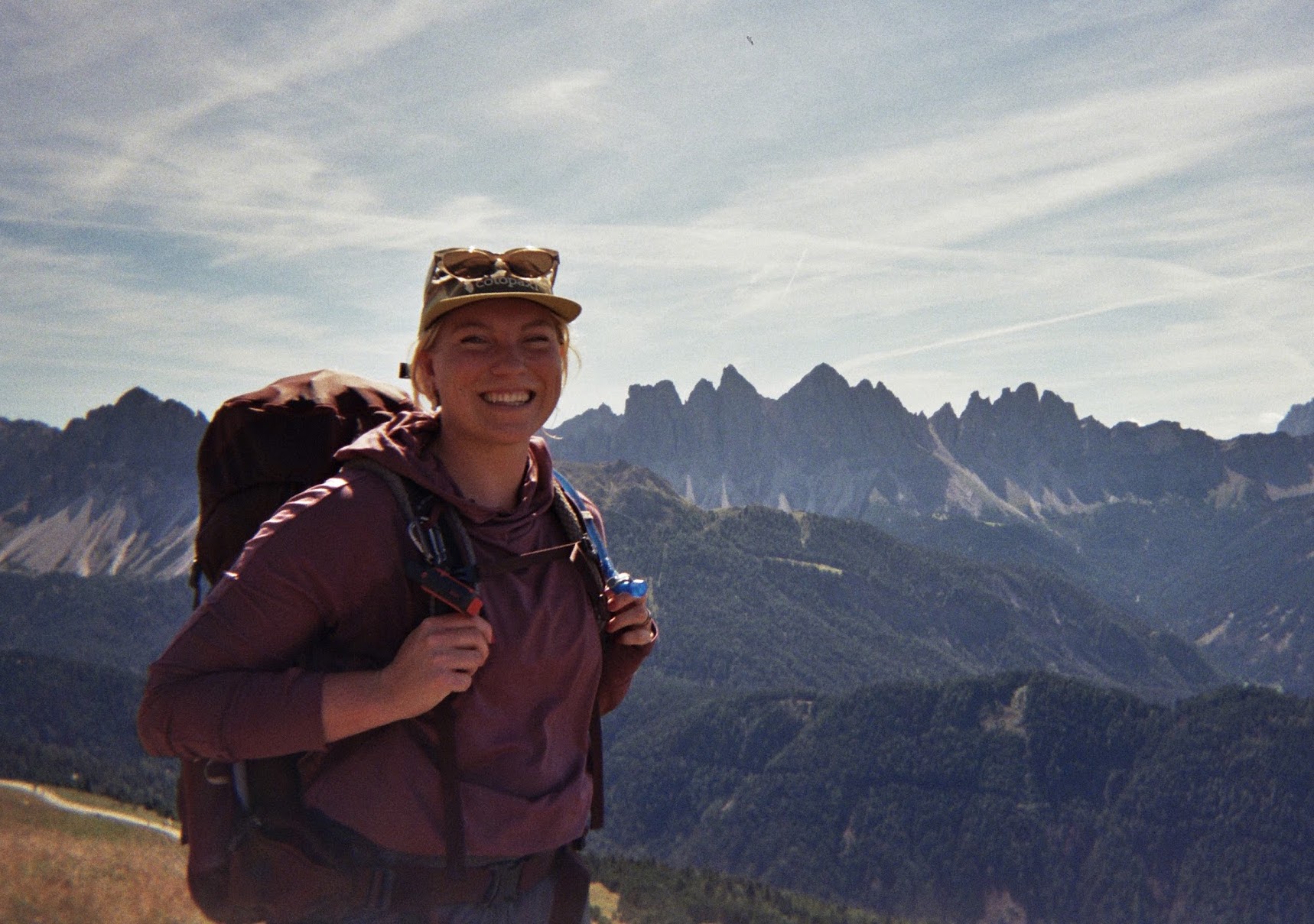 Kendall Gutt with her backpack hiking 