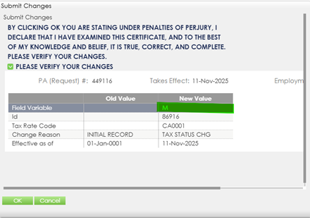 Certification screen