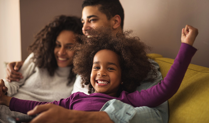Family on couch