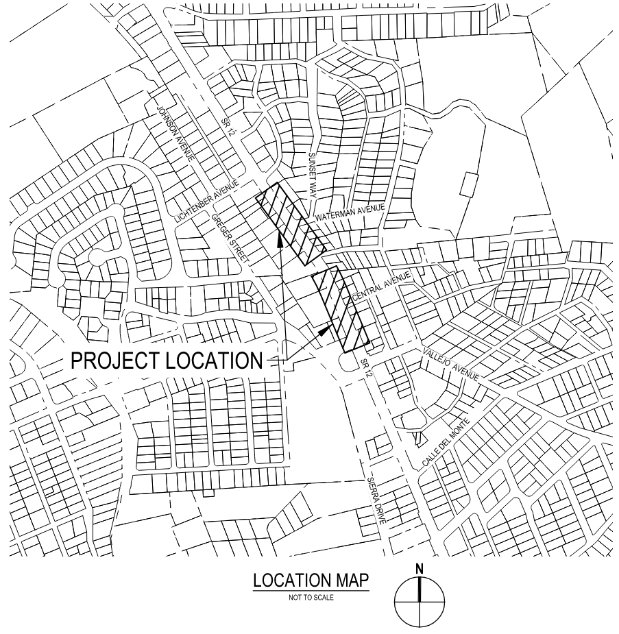 map detail of project site on Highway 12 at Waterman Ave and Central Ave