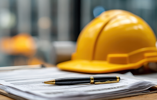 construction hat atop papers