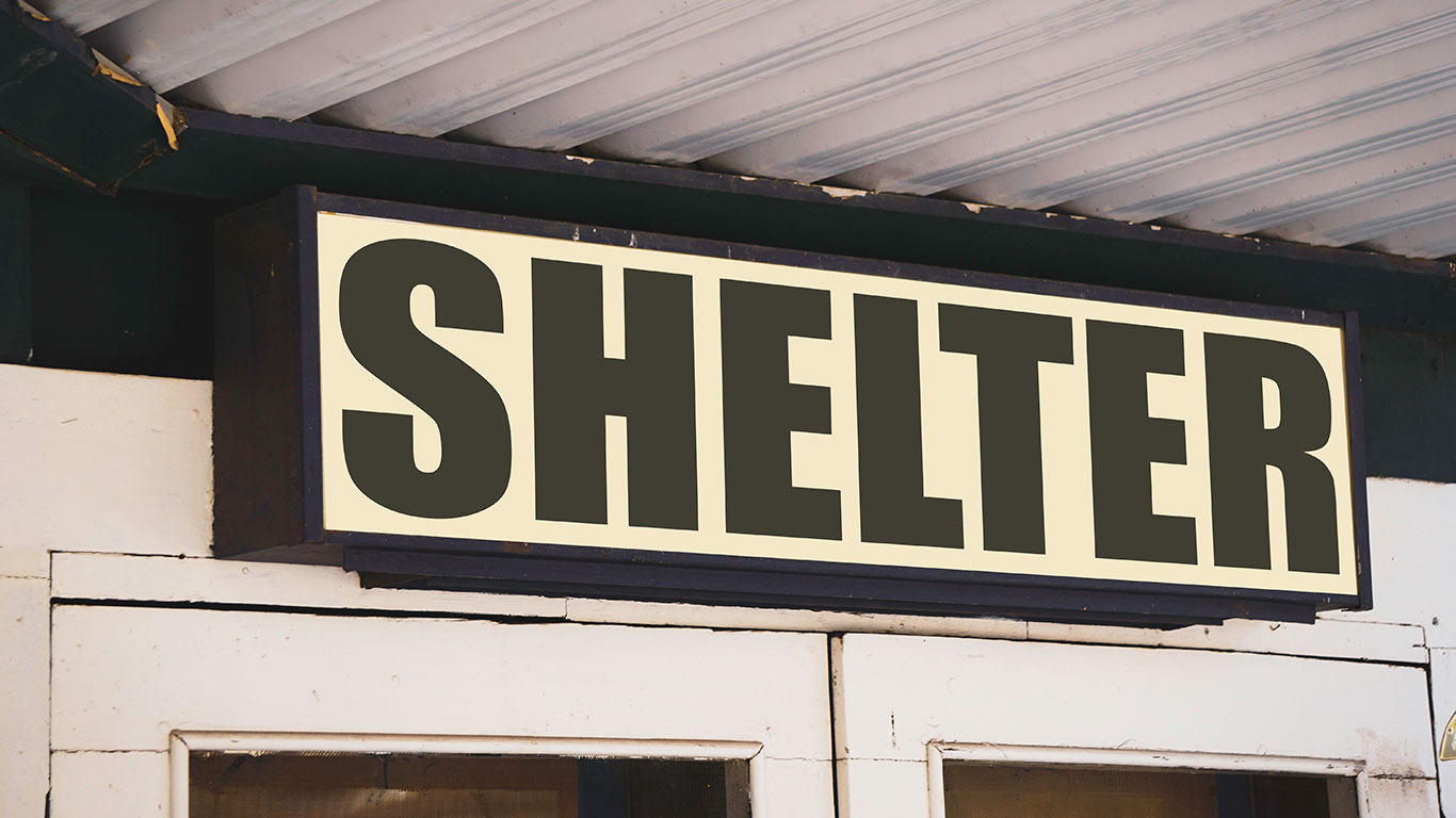 Building with sign that says shelter