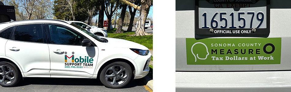 Sonoma County Measure O Tax Dollars at Work - Mobile Support Team vehicle and bumper sticker